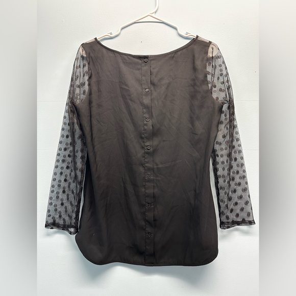 Women’s Express Black Sheer Lace Polka Dot Sleeve Button Down Back Blouse Top M - Picture 1 of 3